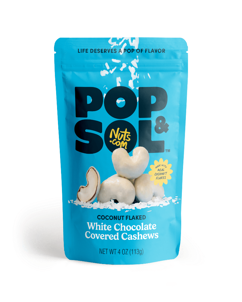 Pop & Sol Coconut Flaked White Chocolate Cashews
