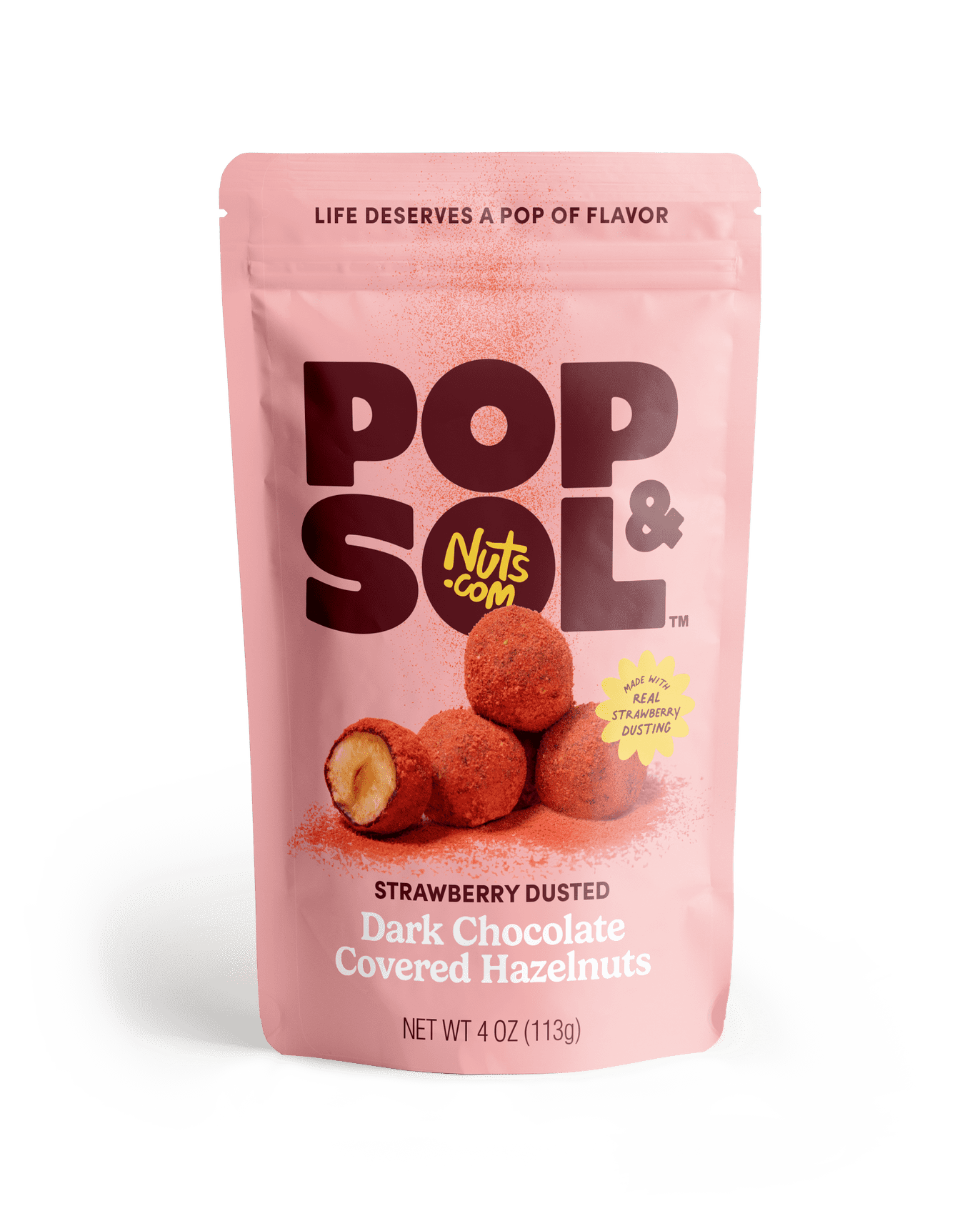 Pop & Sol Strawberry Dusted Dark Chocolate Hazelnuts