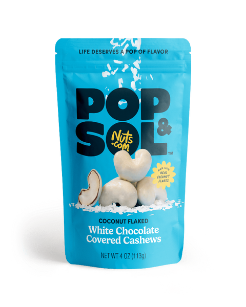 Pop & Sol Coconut Flaked White Chocolate Cashews