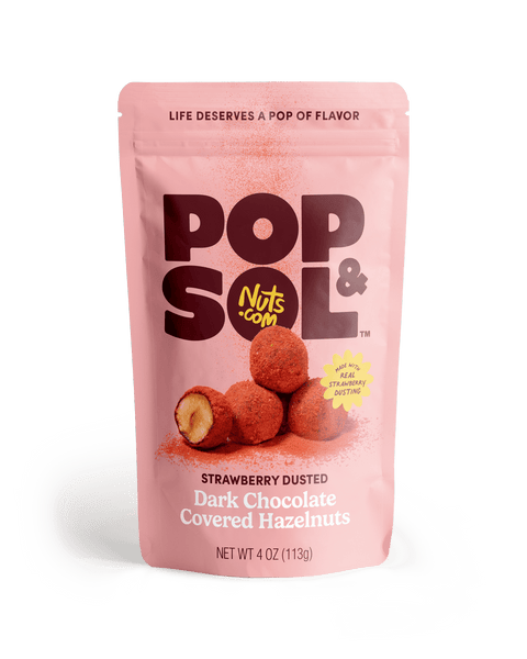 Pop & Sol Strawberry Dusted Dark Chocolate Hazelnuts