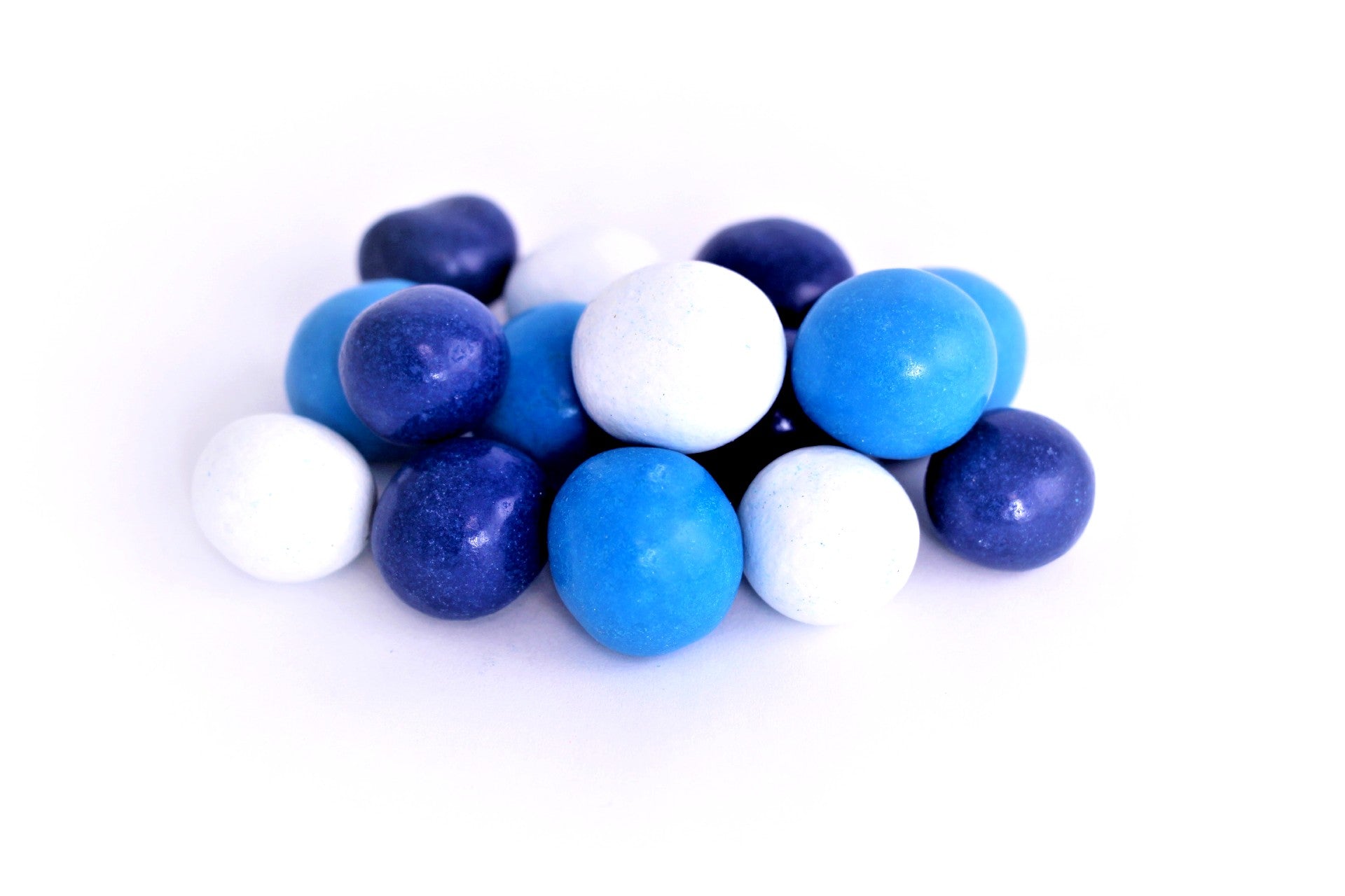 Navy, Mid-Blue & White Candy Coated Dark Chocolate Malted Milk Balls *200 Lb. Minimum Order*